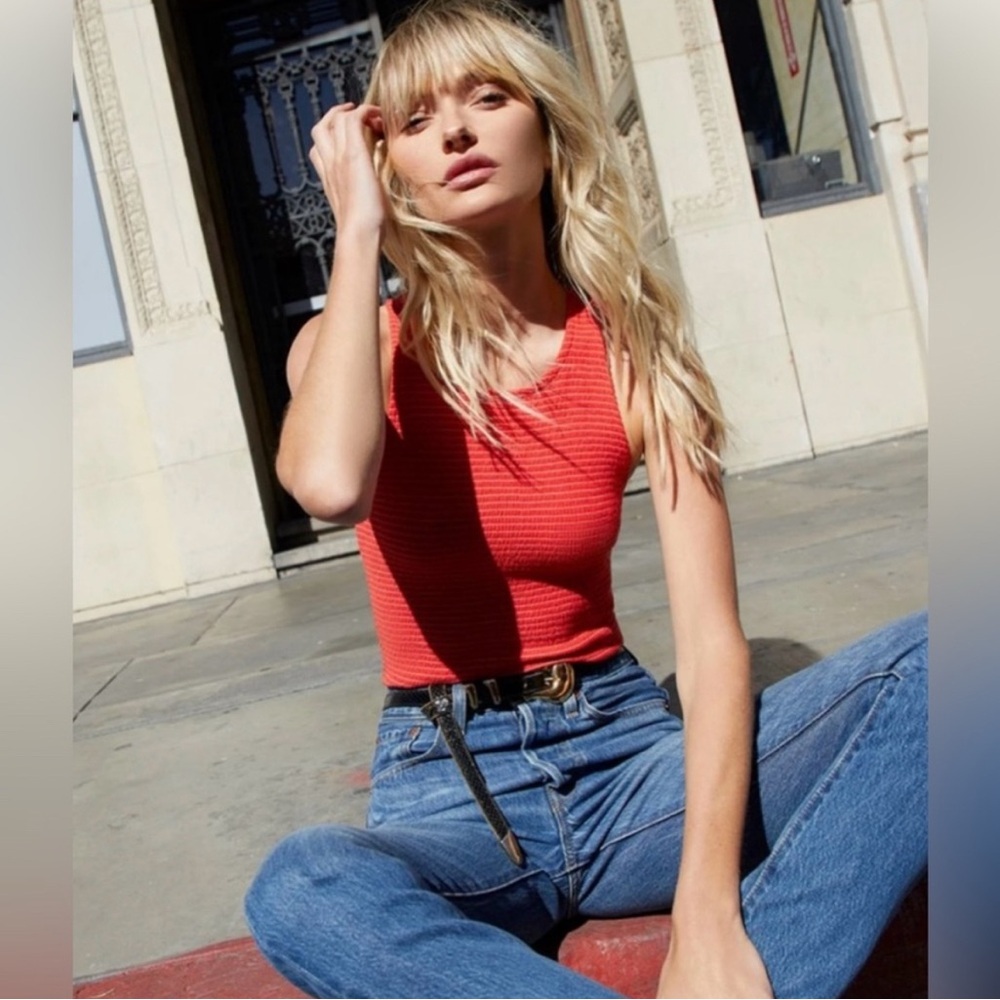 NATION LTD Christine Smocked Tank in Red XS
